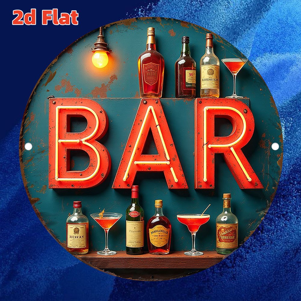 Lighting Metal Wall Decor - 2D Metal Sign, Vintage Neon Bar