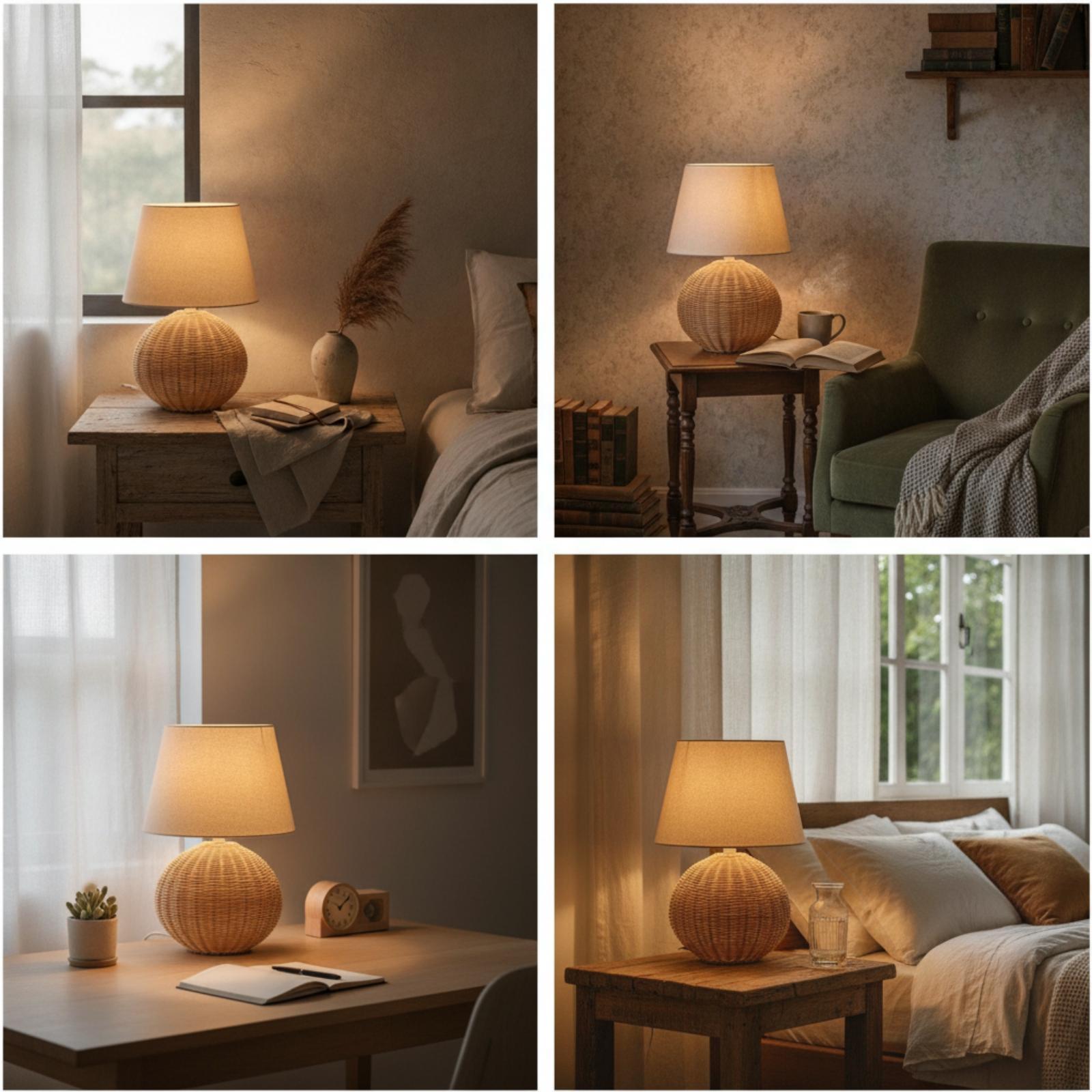 Bedside Lamp Rattan Base Fabri - Decor Lighting & Decor Fires Photos recension och pris