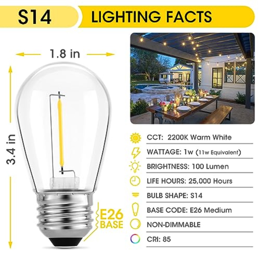 36 Pack S14 LED Bulbs for Outd - String Light Outdoor recension och pris